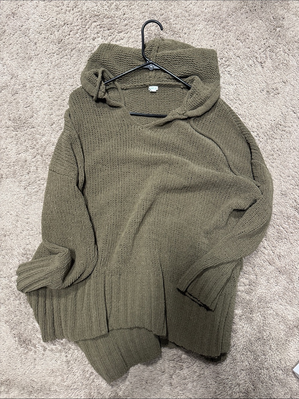 aerie Olive Green Hooded Knit Sweater